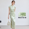 VICTORIA&VERA夏季“烟雨江南”翡翠绿竹印花旗袍新中式侧开叉连衣裙显瘦收腰 商品缩略图4