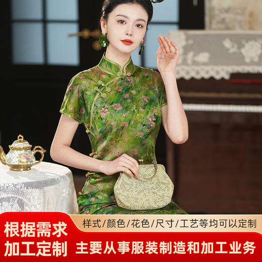 TZRY-新款重磅香云纱真丝桑蚕丝复古油画风旗袍真襟旗袍裙日常优雅旗袍 商品图1