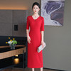 DNO-5CF24353时尚气质通勤2025春夏新款高端流苏V领 收腰正式场合中长款连衣裙 商品缩略图2