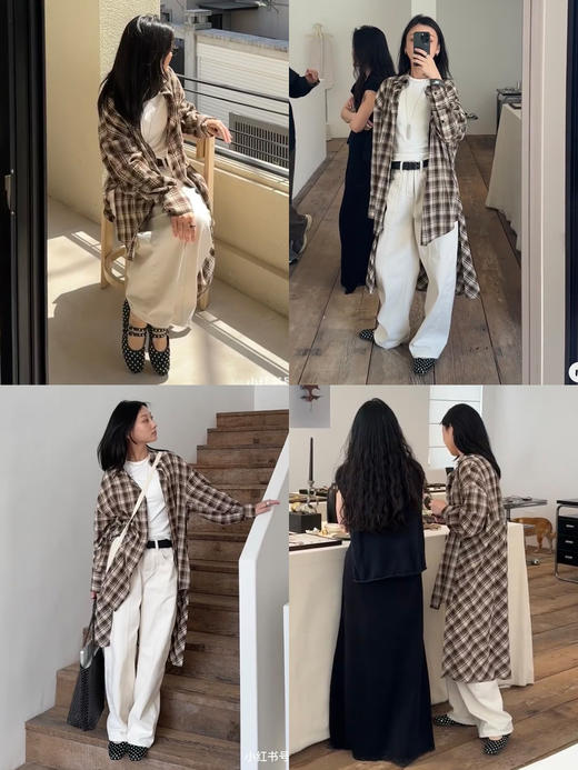 HIDEMI色织格纹极简大廊形前短后长可拆卸后片宽公知识分子衬衫女 商品图5