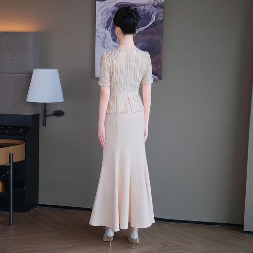 DNO-5DF24362春夏新款高级珠片刺绣V领 优雅大方简约长鱼尾聚会宴会连衣裙 商品图3