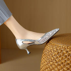 【预售5天】新款镂空透气银色高跟鞋女细跟气质不累脚尖头单鞋女浅口中空DB&M6292