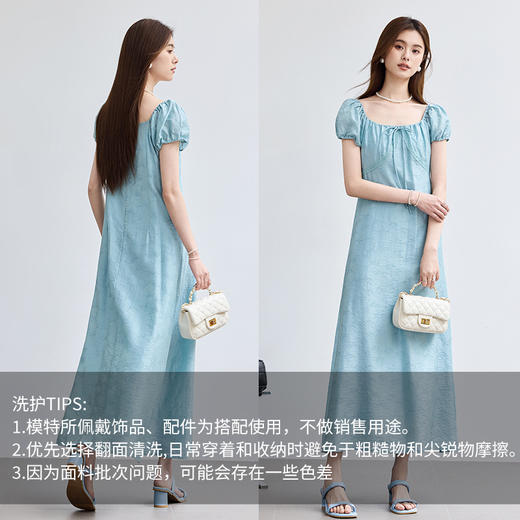 VICTORIA&VERA夏季“云绡胧袖”复古文艺高级感简约大方领肌理感泡泡袖连衣裙 商品图2