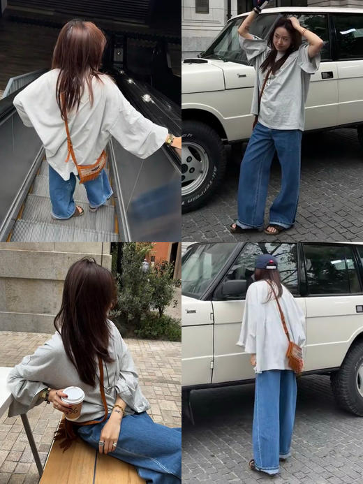 HIDEMI 极简圆领大廓形进口自然棉纱线中长款套头九分袖T恤 黑色/浅花灰/蛋奶米黄/自然白 商品图8