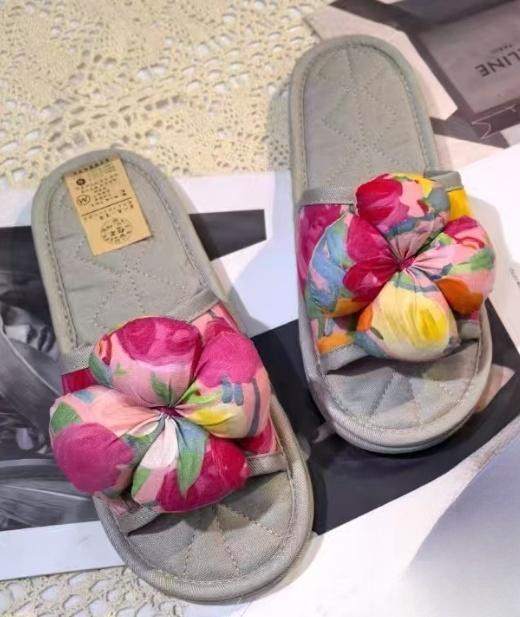 布艺拖鞋四叶草女款油画粉色（XL40-41） 商品图0