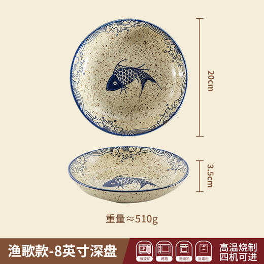 【出口陶瓷盘子】日式釉下彩陶瓷盘子家用厨房深圆盘菜盘碟子复古餐厅饭店餐具餐盘 商品图9