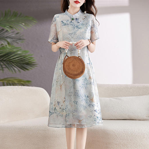 新中式国风改良旗袍连衣裙女夏2025新款显瘦气质端庄大气薄纱裙子YIHFUS8313 商品图2