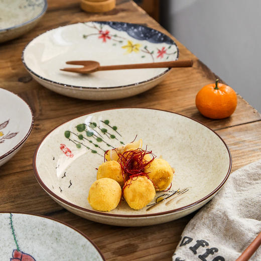 【出口陶瓷盘子】日式釉下彩陶瓷盘子家用厨房深圆盘菜盘碟子复古餐厅饭店餐具餐盘 商品图1