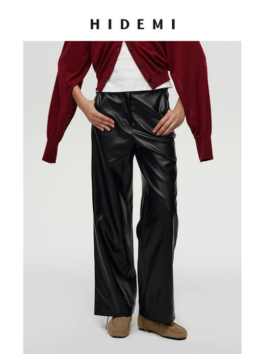 HIDEMI 超显瘦中腰款可再生蛋白皮环保皮阔腿裤皮裙 商品图0