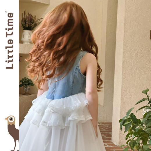 Little time女童连衣裙2025春夏新款儿童洋气时尚牛仔拼接公主裙 商品图4