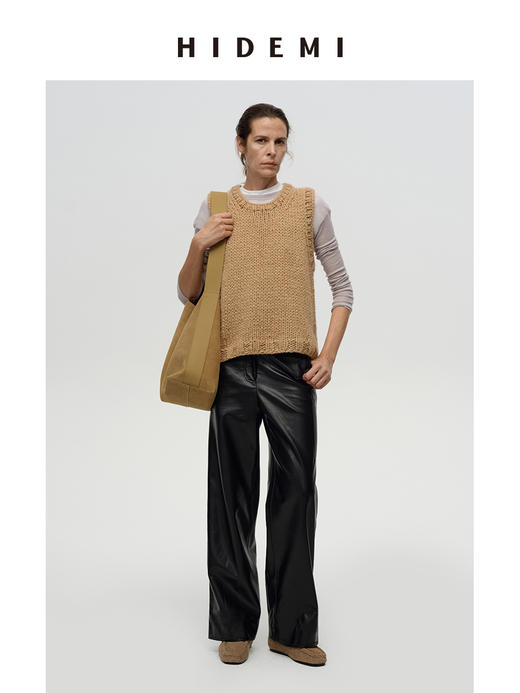HIDEMI 超显瘦中腰款可再生蛋白皮环保皮阔腿裤皮裙 商品图4