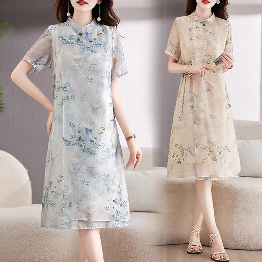 新中式国风改良旗袍连衣裙女夏2025新款显瘦气质端庄大气薄纱裙子YIHFUS8313 商品图3