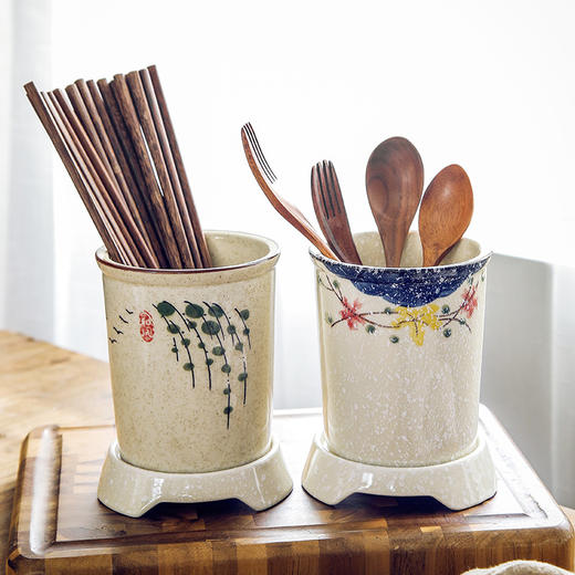 【出口陶瓷筷子笼】创意家用陶瓷筷子筒中式复古勺子筷笼厨房沥水餐具收纳刀叉筷子篓 商品图3