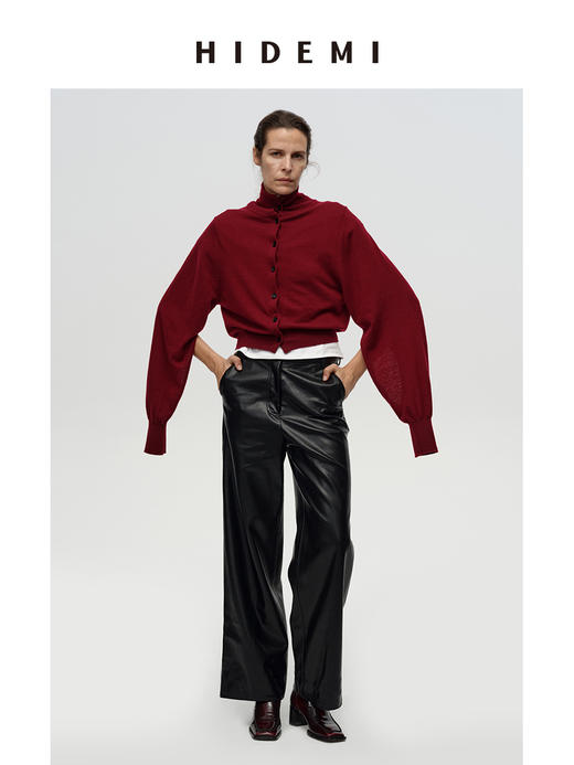 HIDEMI 超显瘦中腰款可再生蛋白皮环保皮阔腿裤皮裙 商品图2