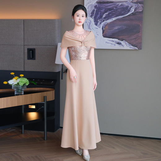 DNO-5CF5097新款婚宴气质礼服喜婆婆高贵洋气亮片礼服 修身显瘦长款A字连衣裙 商品图2