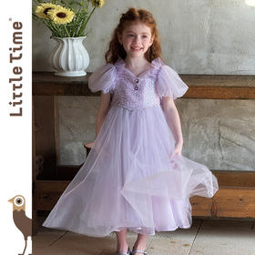 Little time女童连衣裙夏季2025新款儿童洋气时尚蝴蝶结公主裙