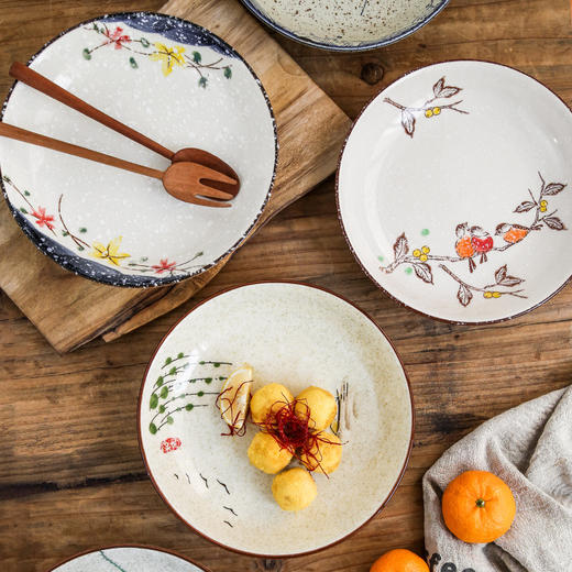 【出口陶瓷盘子】日式釉下彩陶瓷盘子家用厨房深圆盘菜盘碟子复古餐厅饭店餐具餐盘 商品图3