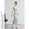 VICTORIA&VERA夏季“烟雨江南”翡翠绿竹印花旗袍新中式侧开叉连衣裙显瘦收腰 商品缩略图9