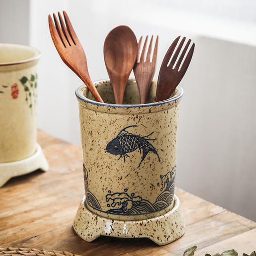 【出口陶瓷筷子笼】创意家用陶瓷筷子筒中式复古勺子筷笼厨房沥水餐具收纳刀叉筷子篓 商品图4