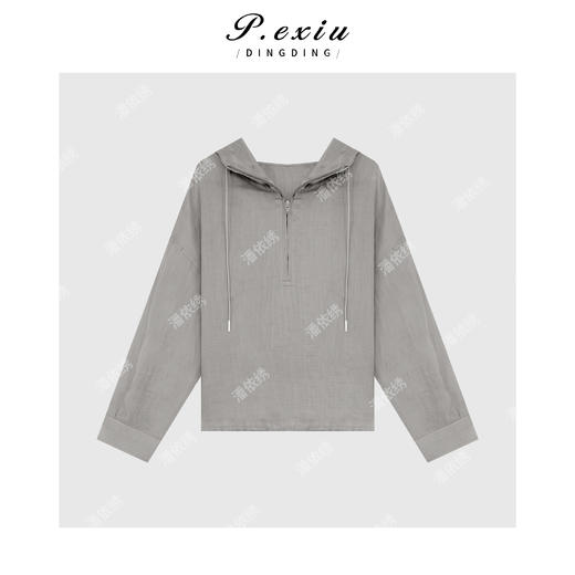 04-6潘依绣丁丁宠粉100%苎麻韩系简约抽绳连帽卫衣外套 W-62759 商品图1