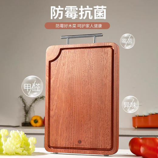【无漆无蜡带防水槽】原森太菜板抗菌防霉家用乌檀木整木砧板实木粘板切菜案板 商品图5