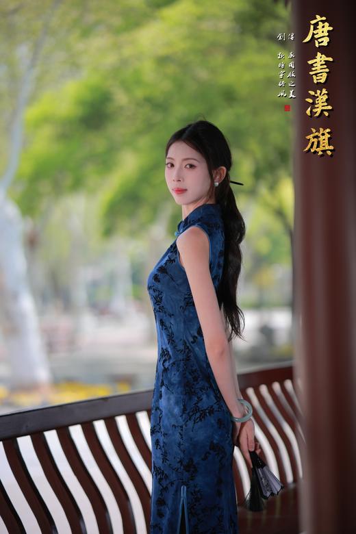 【渲 染】夏季蓝色无袖印花旗袍典雅古韵日常优雅新中式 商品图3