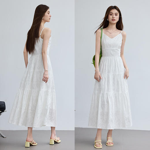 VICTORIA&VERA夏季“白月光”系列立体绣花V领吊带连衣裙蛋糕层次裙摆 商品图7
