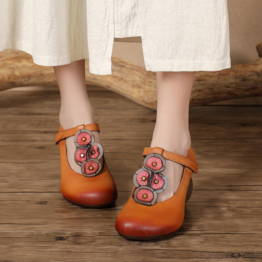 手工擦色复古女单鞋，高跟圆头花朵民族风四季女鞋BC-1983-606 商品图3