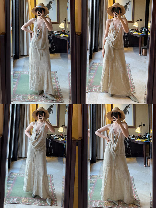 HIDEMI进口针织亚麻纱线自然肌理感背心半裙极简套装 背心/半裙 商品图1