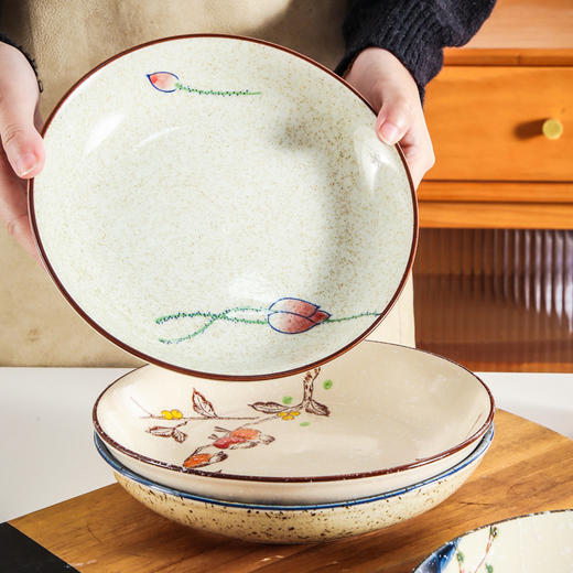 【出口陶瓷盘子】日式釉下彩陶瓷盘子家用厨房深圆盘菜盘碟子复古餐厅饭店餐具餐盘 商品图2
