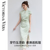 VICTORIA&VERA夏季“烟雨江南”翡翠绿竹印花旗袍新中式侧开叉连衣裙显瘦收腰 商品缩略图0