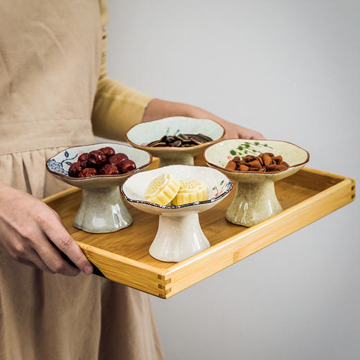 【出口陶瓷高脚盘】创意中式高脚果盘高颜值家用茶点盘糕点盘复古陶瓷点心盘水果盘子 商品图2