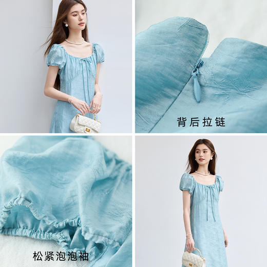 VICTORIA&VERA夏季“云绡胧袖”复古文艺高级感简约大方领肌理感泡泡袖连衣裙 商品图6