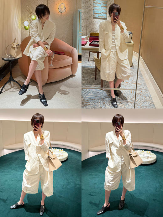 HIDEMI 【当当同款】都市自然人胶囊系列甄选进口羊毛亚麻极简四件套 西装/马甲/中裤/超模裤 水洗黑/乳白色 商品图1