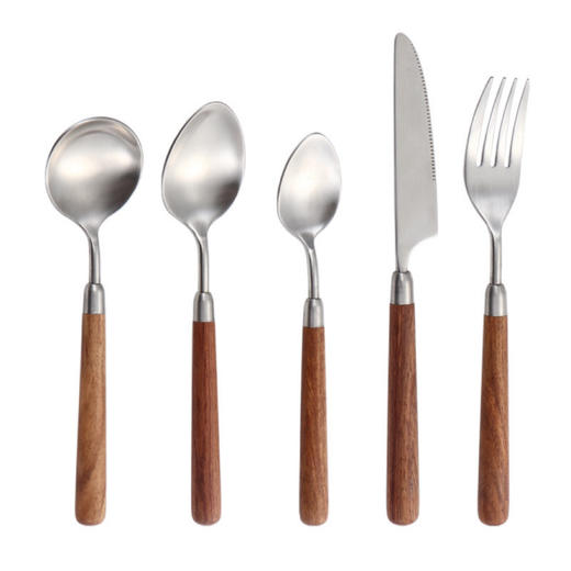 胡桃木柄304不锈钢勺子叉子 商品图4