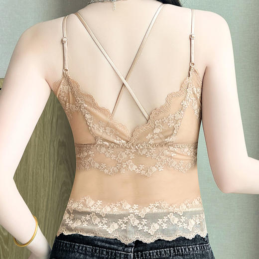 蕾丝花边内衣内搭外穿美背裹胸双肩细肩带带胸垫修身打底背心女 商品图2