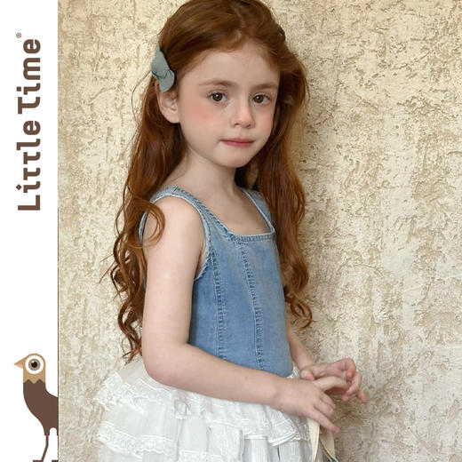 Little time女童连衣裙2025春夏新款儿童洋气时尚牛仔拼接公主裙 商品图3