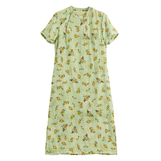 HM-S514高品质苎麻印花改良旗袍裙立领新中式棉麻碎花连衣裙2025夏季新款 商品图4