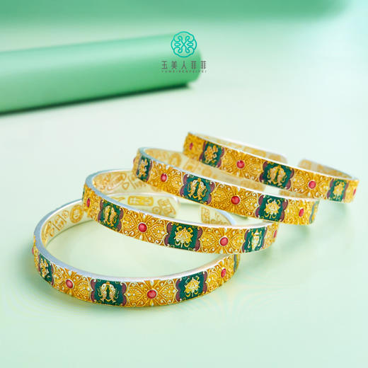 足银手镯-描金珐琅彩八宝吉言开口手镯 商品图0