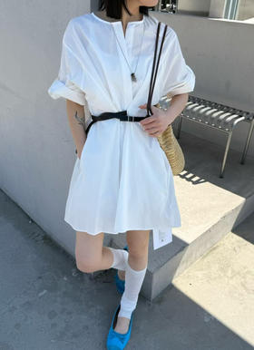 【高品质私服】【MC简白棉卷袖廓形腰带衬衫连衣裙】兼顾日常实穿性与品质感G1289-CC【无标出货 介意慎拍】