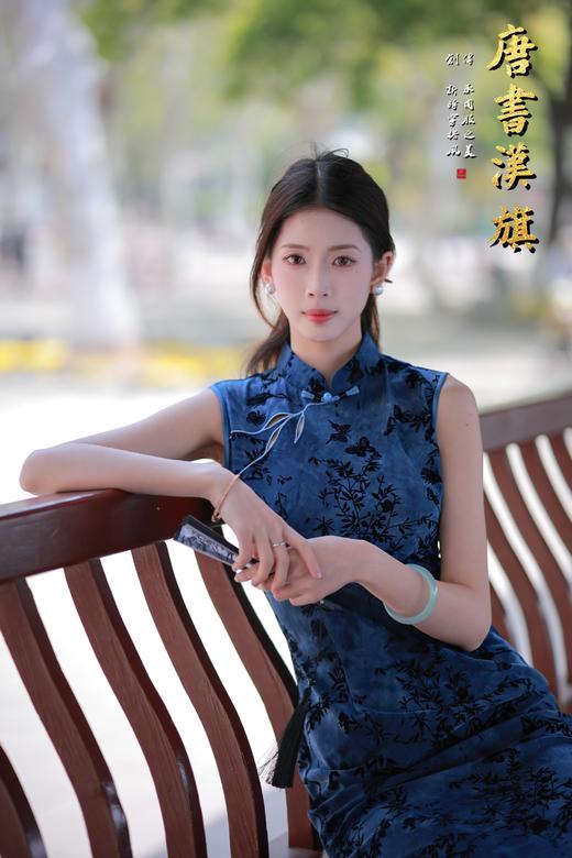 【渲 染】夏季蓝色无袖印花旗袍典雅古韵日常优雅新中式 商品图4