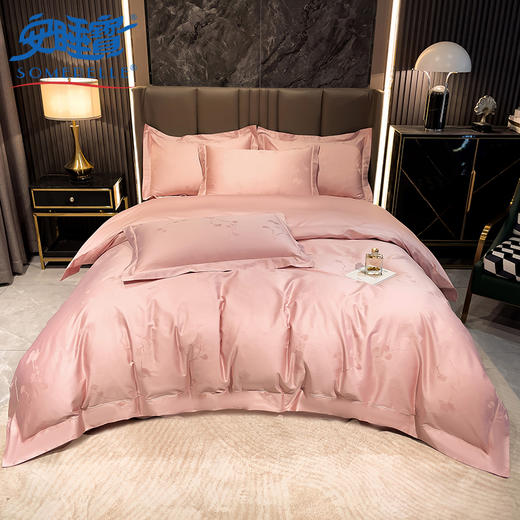 【春上新】10楼 安睡宝 长绒棉色织提花四件套-花吟粉 吊牌价3399-3599元 活动价1399-1499元 商品图0