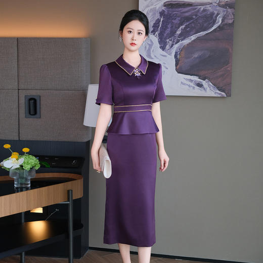 DNO-5CF24311新款2025春夏季都市风气质优雅女装钉钻法国缎连衣裙 商品图0