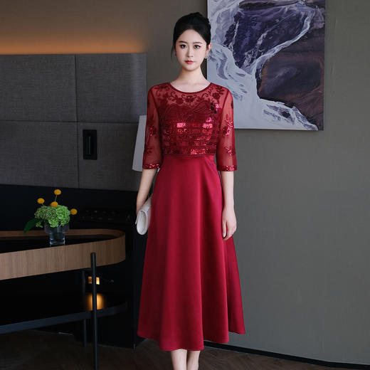 DNO-5CF24283-1高端喜婆婆婚宴装晚礼服裙年轻时尚妈妈春秋婚礼服高贵洋气连衣裙 商品图0