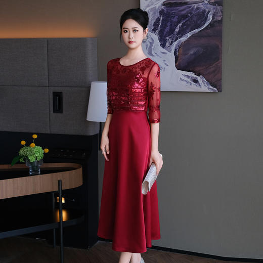 DNO-5CF24283-1高端喜婆婆婚宴装晚礼服裙年轻时尚妈妈春秋婚礼服高贵洋气连衣裙 商品图1