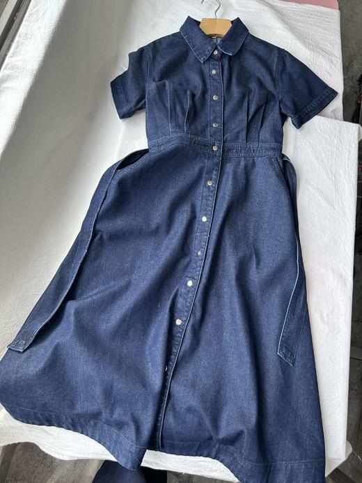 贝壳三 牛仔单排扣翻领收腰连衣裙气质通勤短袖A字裙C041319 商品图2