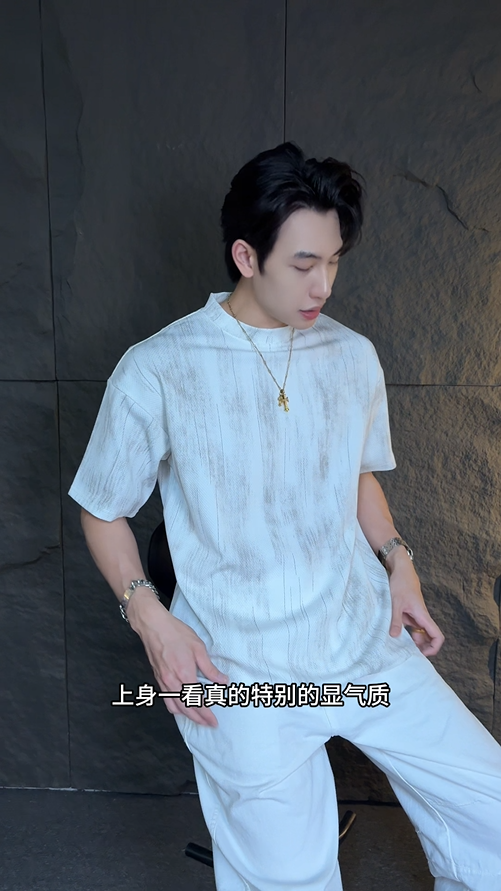 T3073夏季高级感新款美式扎染肌理感圆领短袖T恤简约休闲百搭套头上衣