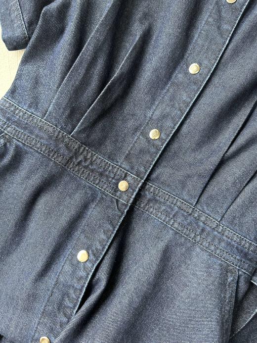 贝壳三 牛仔单排扣翻领收腰连衣裙气质通勤短袖A字裙C041319 商品图7