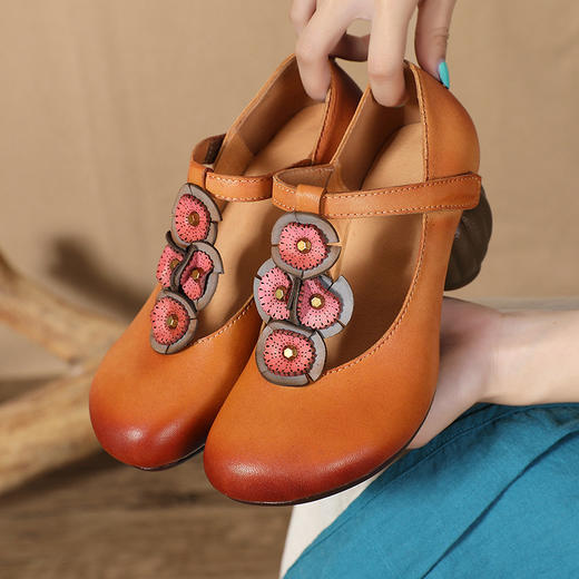 手工擦色复古女单鞋，高跟圆头花朵民族风四季女鞋BC-1983-606 商品图2