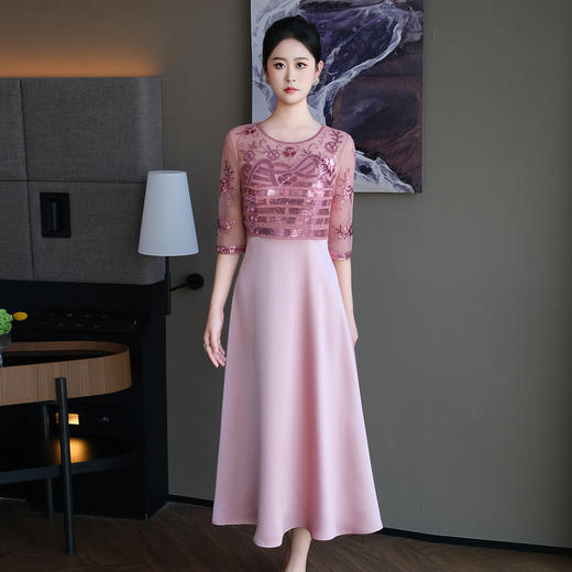 DNO-5CF24283-1高端喜婆婆婚宴装晚礼服裙年轻时尚妈妈春秋婚礼服高贵洋气连衣裙 商品图2